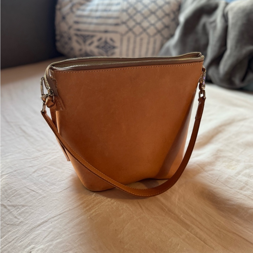 Consuela Tan Leather Crossbody Bag with Multiple Straps